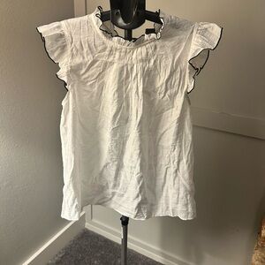White Ruffle Sleeve Women's Top with Contrast Trim